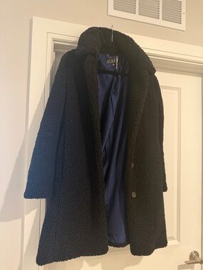 J. Crew Black Teddy Fleece Coat with Navy Lining